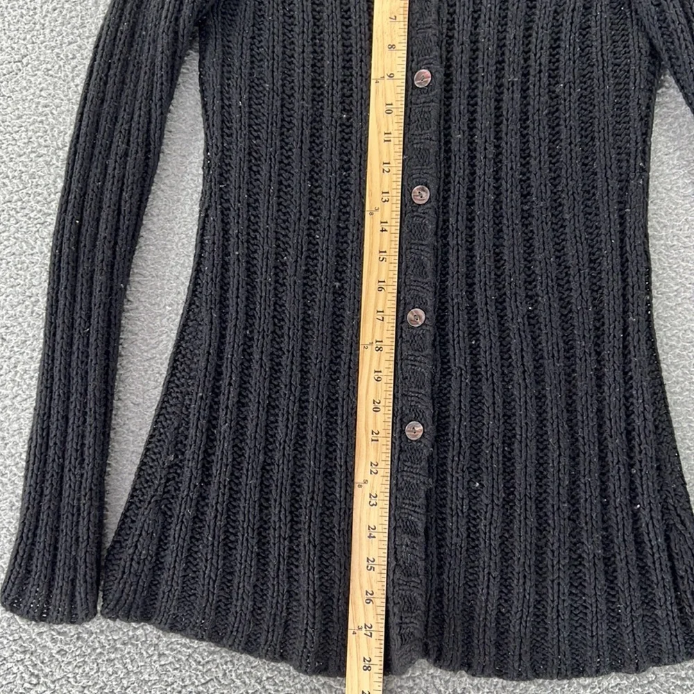 Free People‎ Button Down Cardigan Sweater Womens Medium Black Soft Stretch Fall - Picture 2 of 12